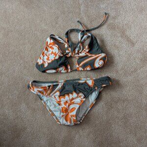 Roxy Green and Orange floral triangle bikini